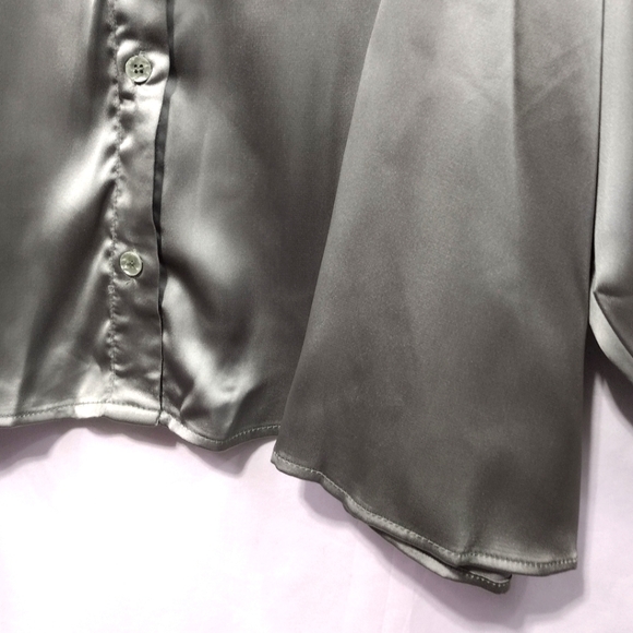 NWT Cider Satin Slip Shirt Womens 4XL Olive Green Button Up Boho Retro 90s Y2K - Picture 3 of 13